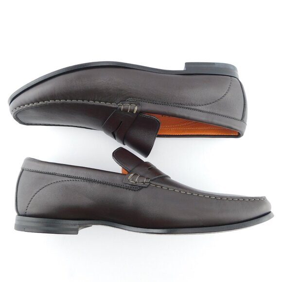 New SANTONI Brown Leather Slip-on Penny Loafers 10 EE main image 8